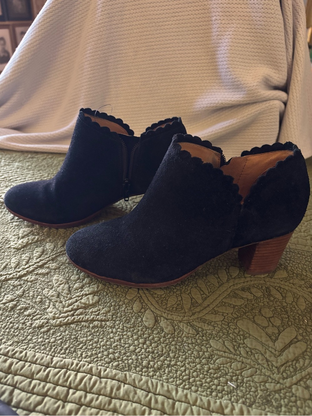 Jack Rogers Women’s Scalloped Suede Ankle Booties - Black